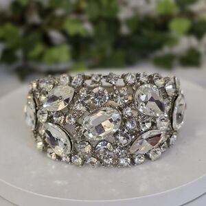 Vintage Statement Silver CZ Bling Clamper Hinge Bracelet